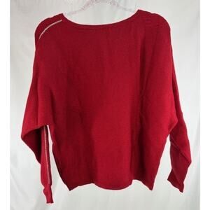 Tahari Red Lurex Metallic Knit Batwing Sweater Baked Cherry Shimmer Boatneck M